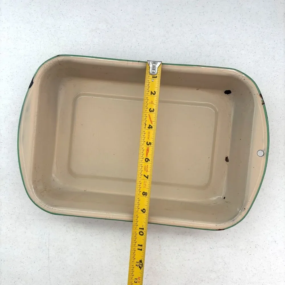 Vintage Enamel Ware Rectangle Baking Pans Country Rustic Farmhouse Primitive